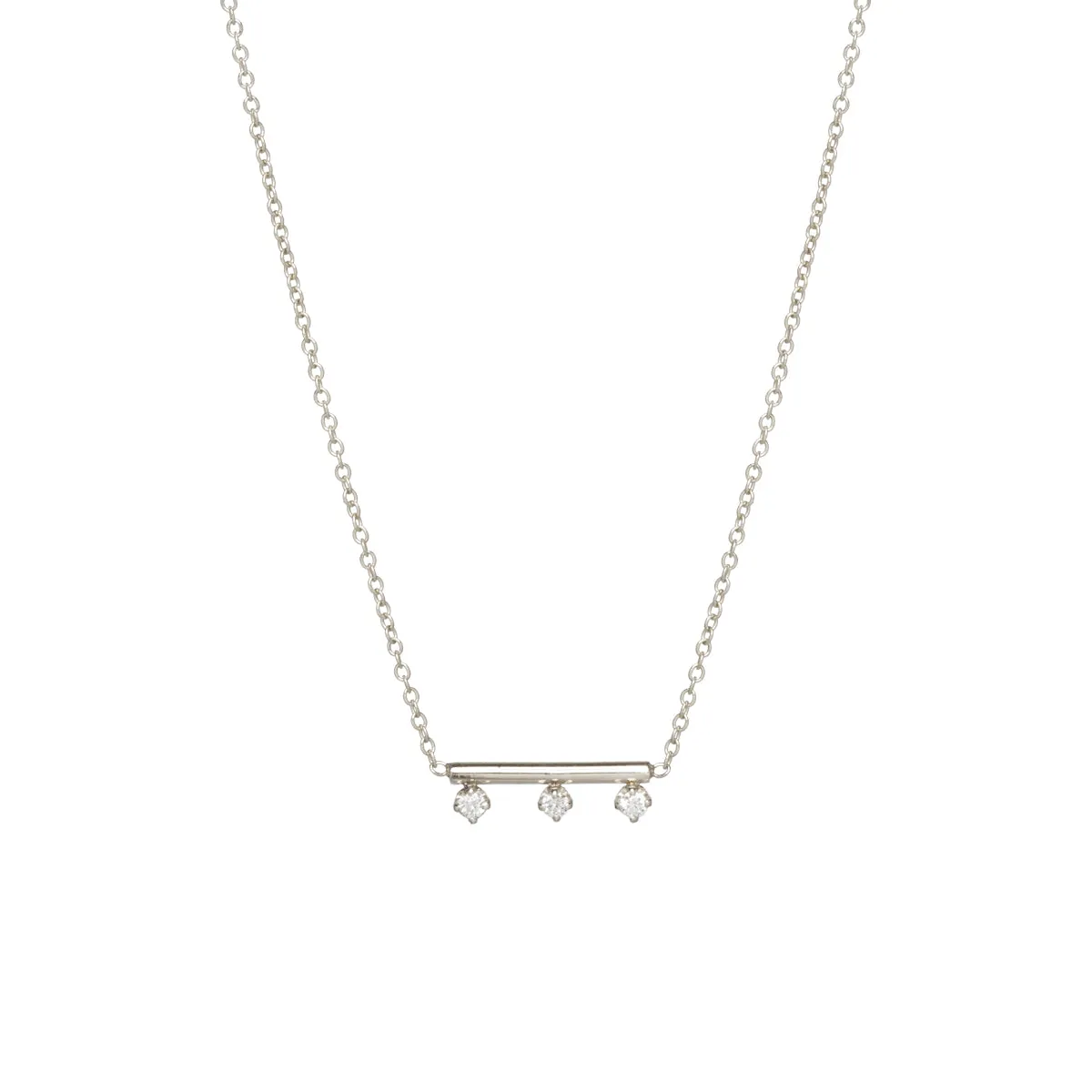 14k 3 Prong Diamond Bar Necklace