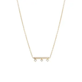 14k 3 Prong Diamond Bar Necklace