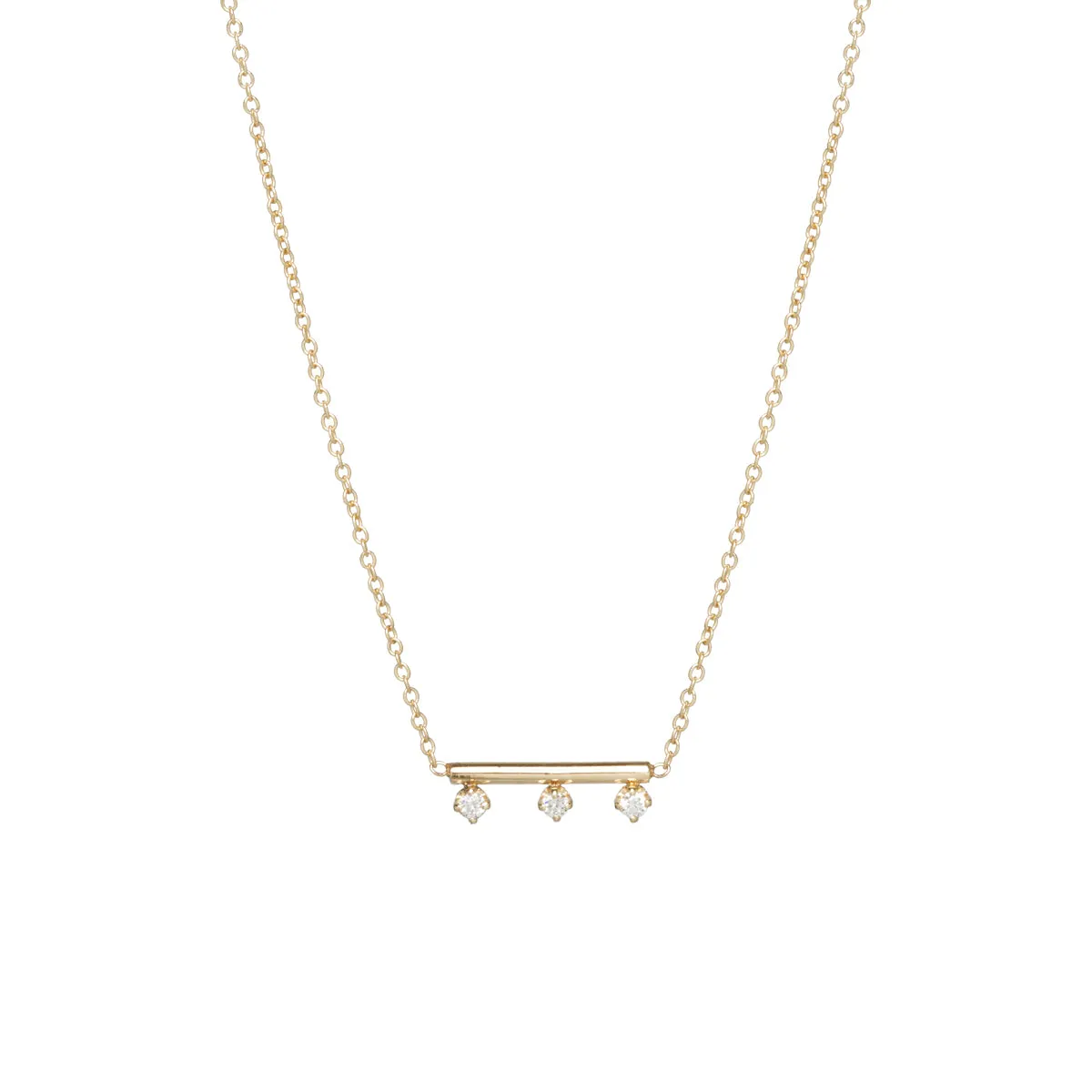 14k 3 Prong Diamond Bar Necklace