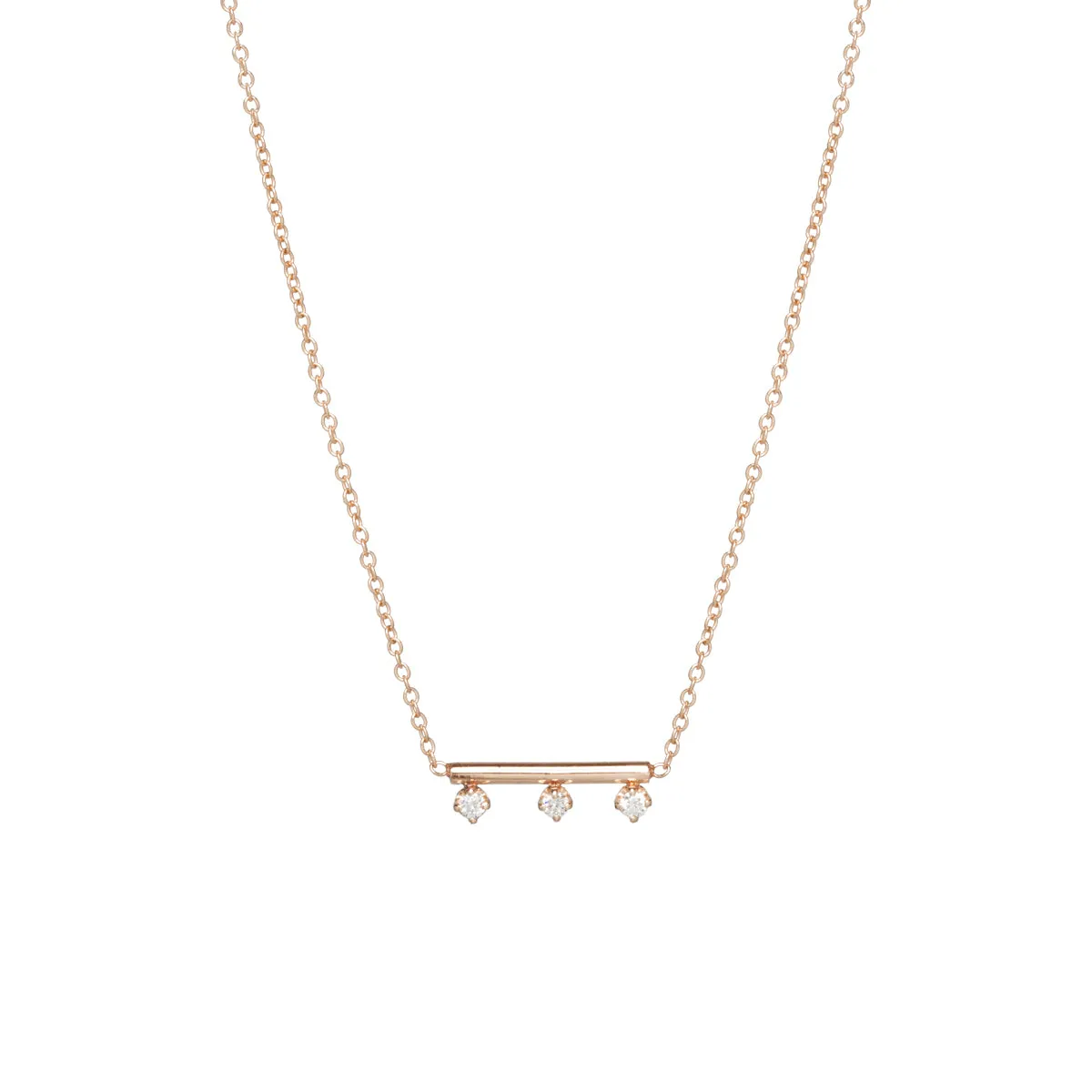 14k 3 Prong Diamond Bar Necklace