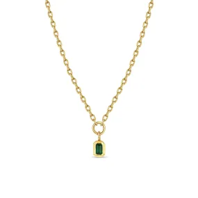 14k Emerald Cut Emerald Bezel Pendant Square Oval Chain Necklace