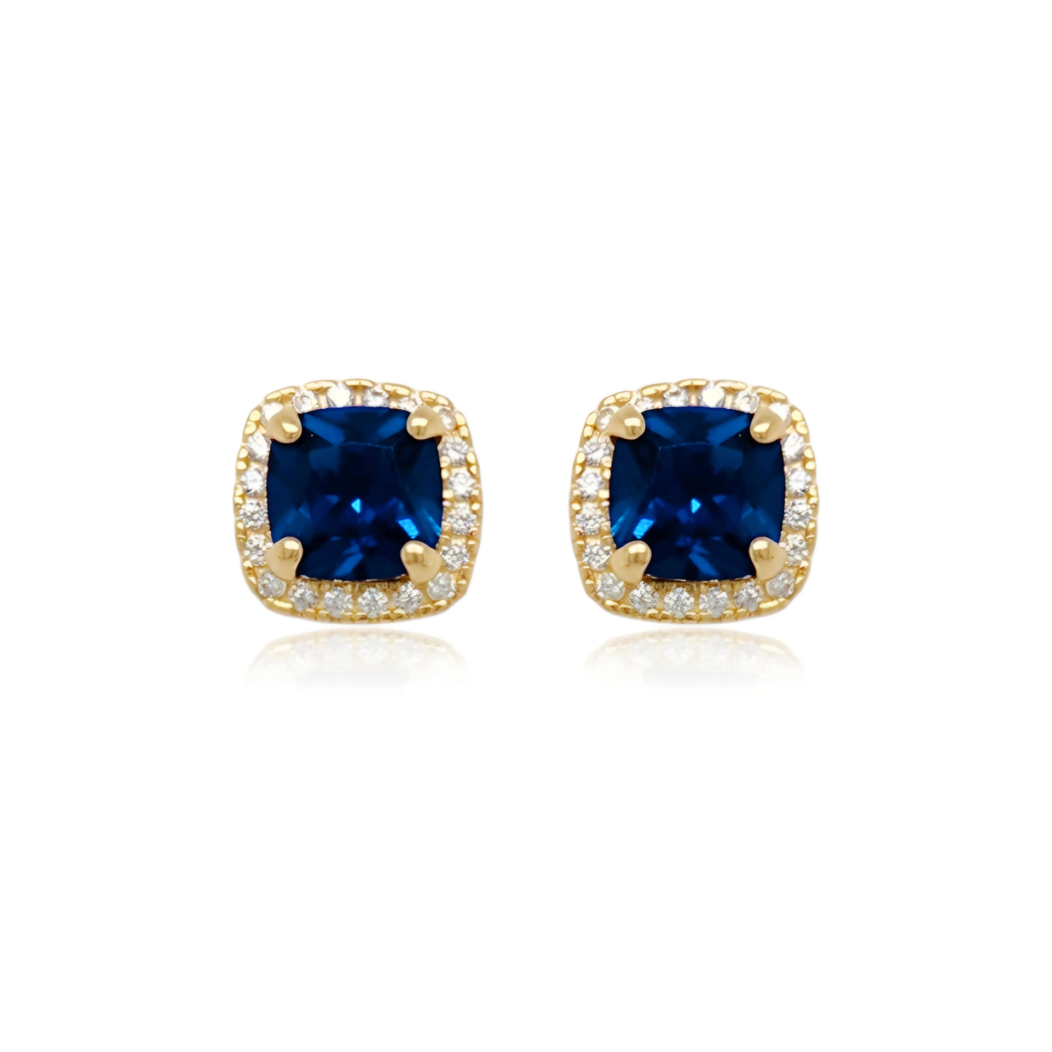 14k Gold Micropave Border with Color CZ Center Stud Earrings