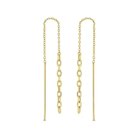 14k Gold Small Square Oval Chain Drop Threaders