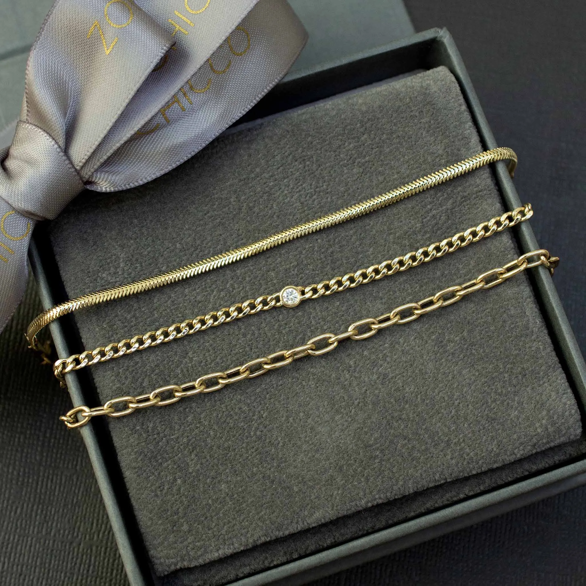 14k Mixed Heavy Chain Bracelet Set