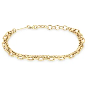 14k Small Curb & Medium Square Oval Link Double Chain Bracelet