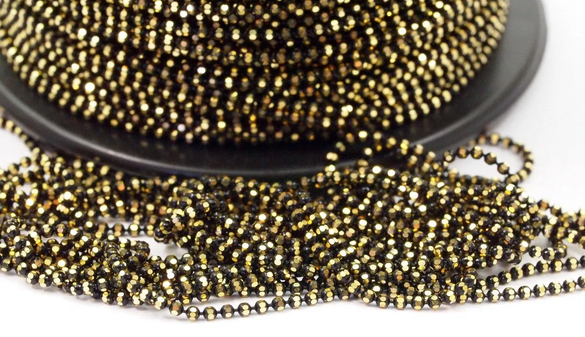 20 M 1.2 Mm Black Gold Brass Faceted Ball Chain  ( Z025 )