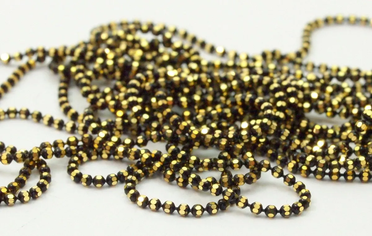 20 M 1.2 Mm Black Gold Brass Faceted Ball Chain  ( Z025 )