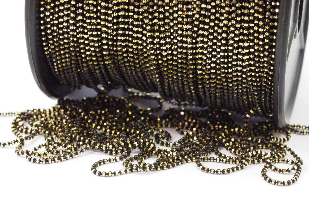 20 M 1.2 Mm Black Gold Brass Faceted Ball Chain  ( Z025 )