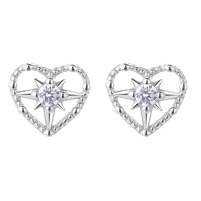 925 Sterling Silver Heart Mango Threaded Stud Ball Back Earrings