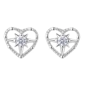 925 Sterling Silver Heart Mango Threaded Stud Ball Back Earrings