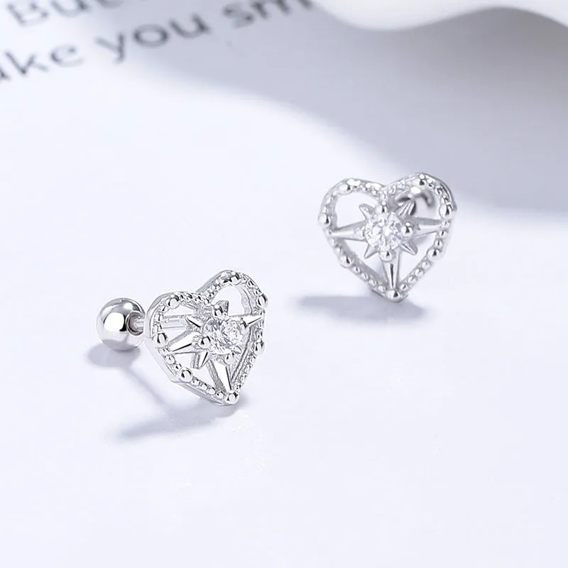 925 Sterling Silver Heart Mango Threaded Stud Ball Back Earrings