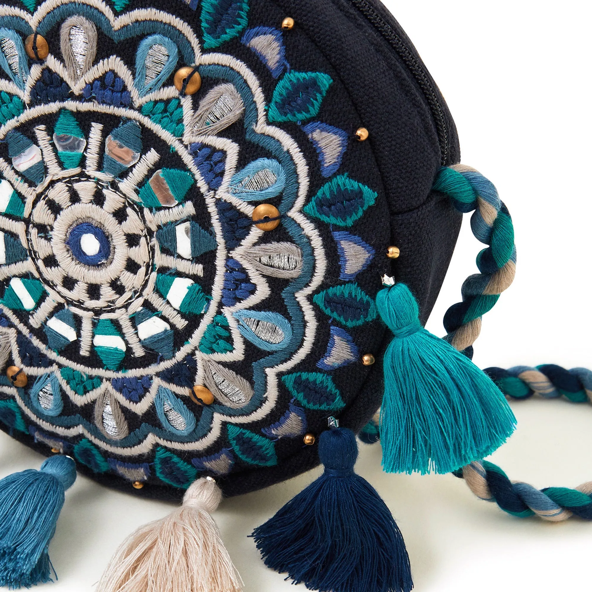 Accessorize London Navy Blue Round Tassel Sling Bag