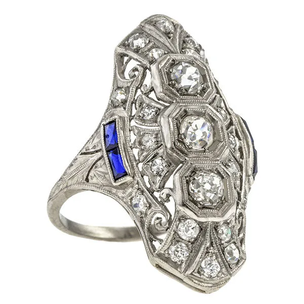 Art Deco Diamond & Sapphire Dinner Ring