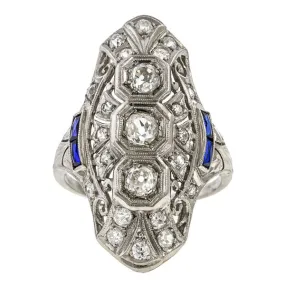 Art Deco Diamond & Sapphire Dinner Ring