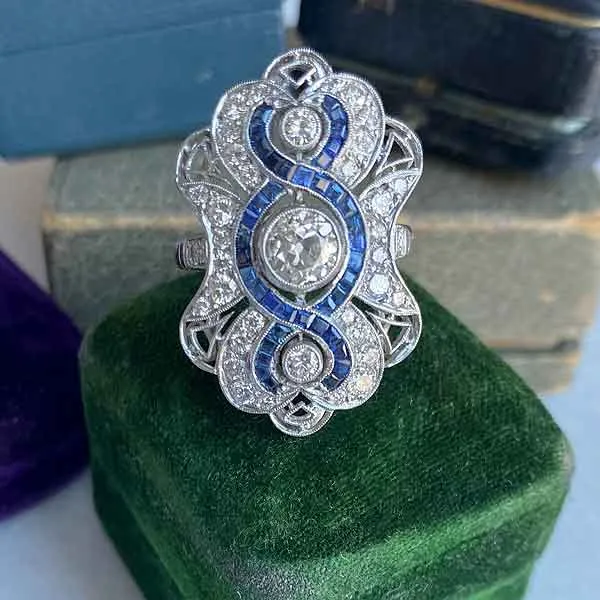 Art Deco Diamond & Sapphire Ring