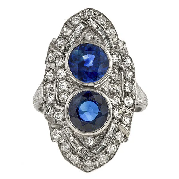 Art Deco Sapphire & Diamond Dinner Ring