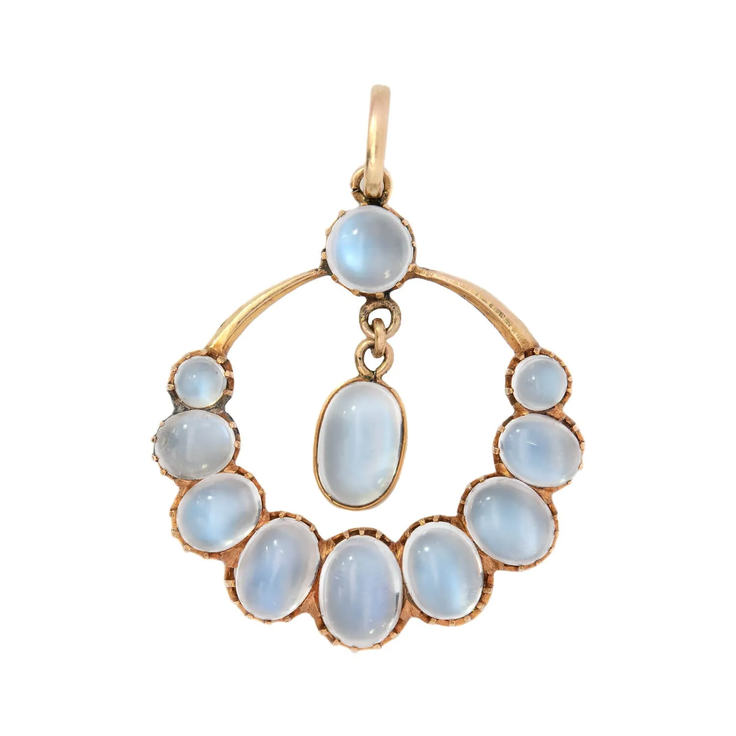 Art Nouvous 14k Graduated Moonstone Crescent Pendant