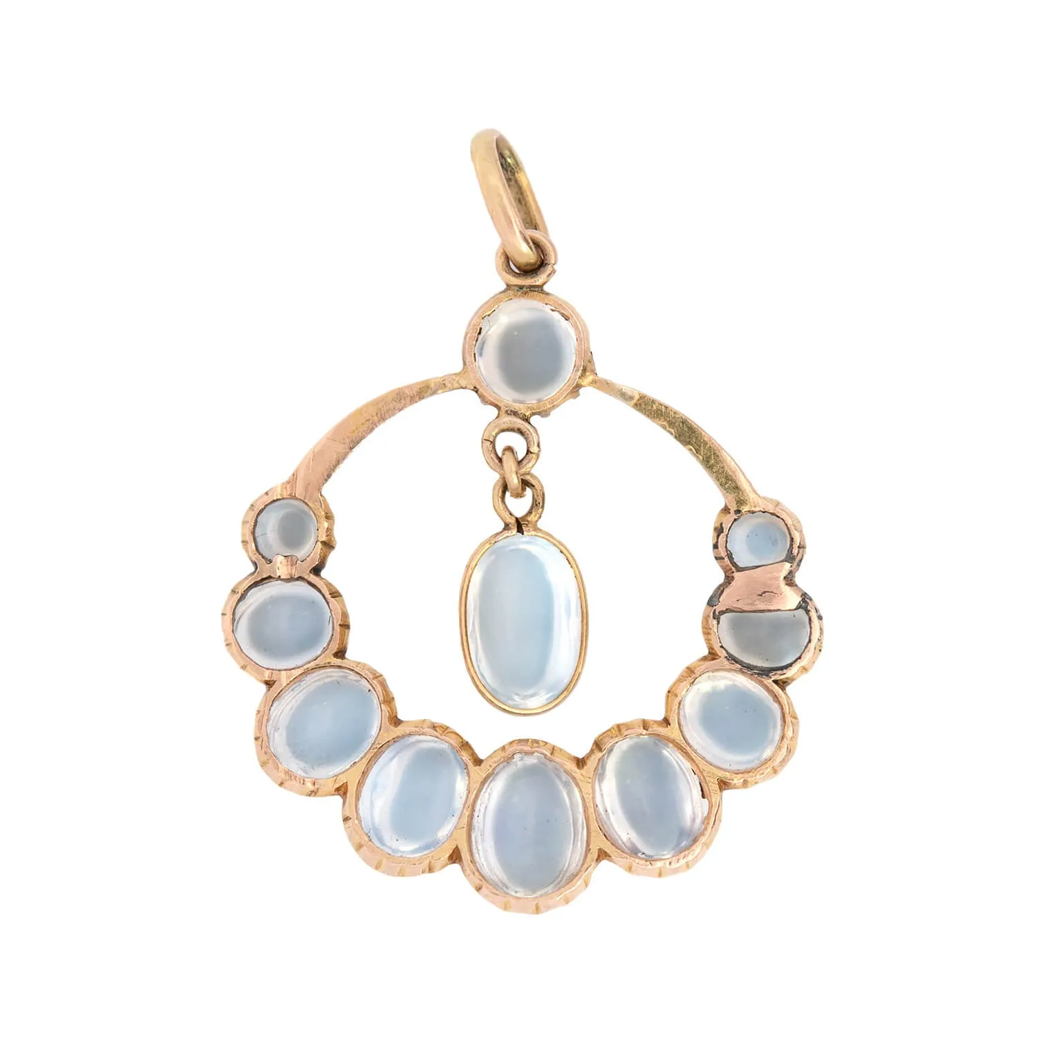 Art Nouvous 14k Graduated Moonstone Crescent Pendant