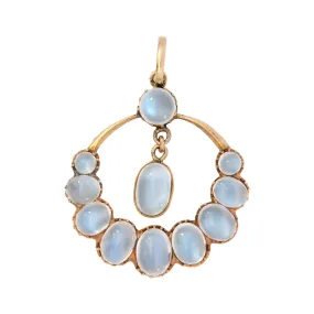 Art Nouvous 14k Graduated Moonstone Crescent Pendant