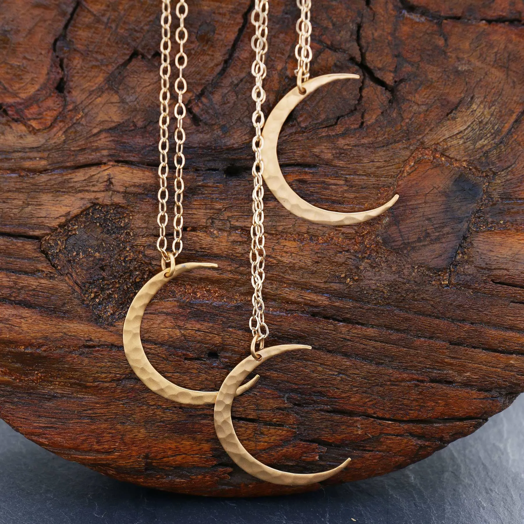 Artemis - Large Gold Hammered Waning Crescent Moon Necklace