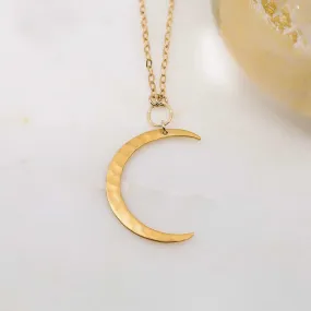 Artemis - Large Gold Hammered Waning Crescent Moon Necklace