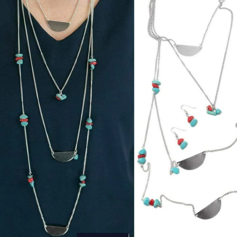 Back to the Stone Age Blue/Red Necklace