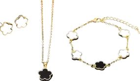 Black /gold 3 Piece Clover Bracelet/necklace/earrings Set One Size