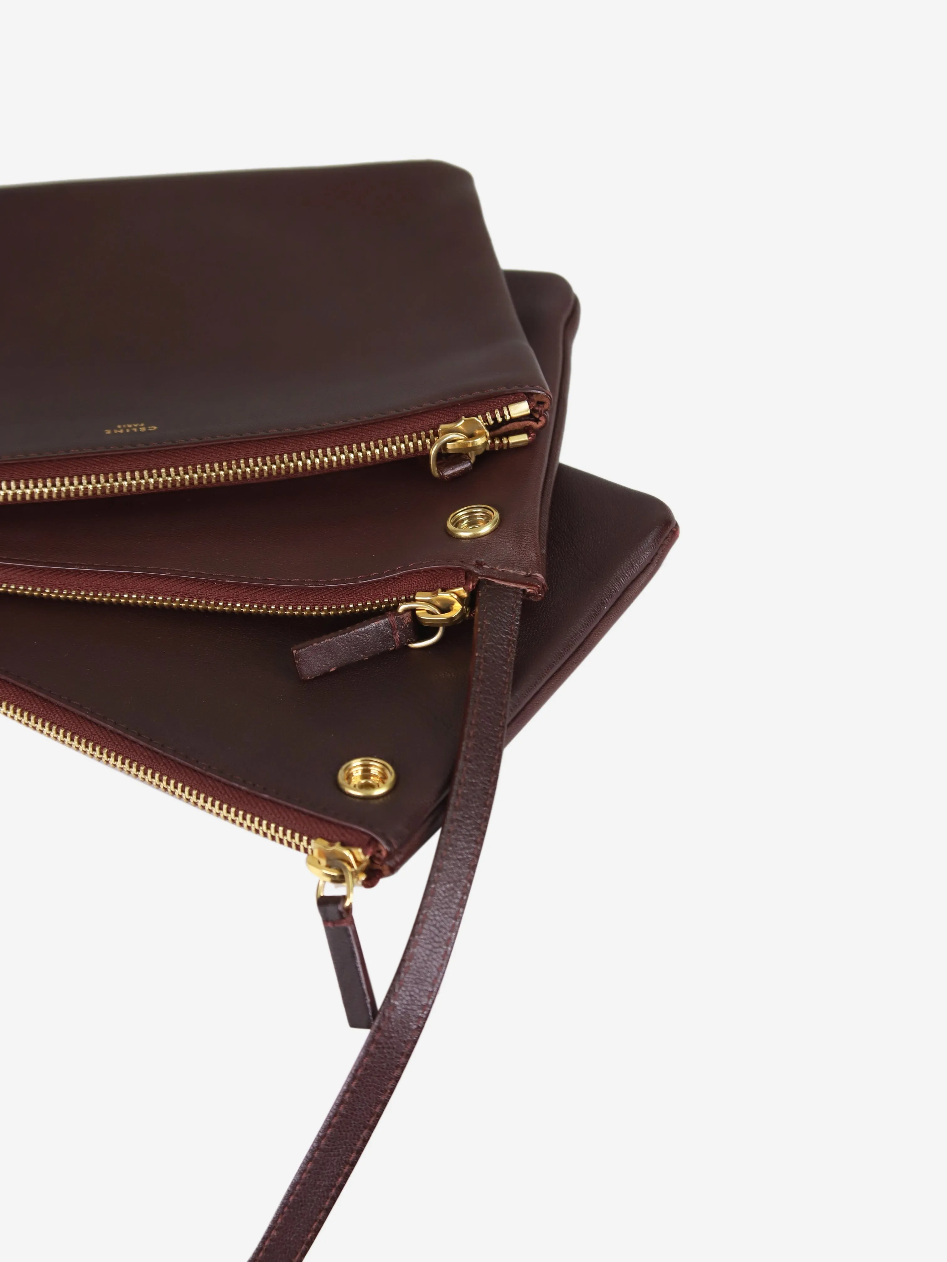 Burgundy lambskin trio cross-body bag