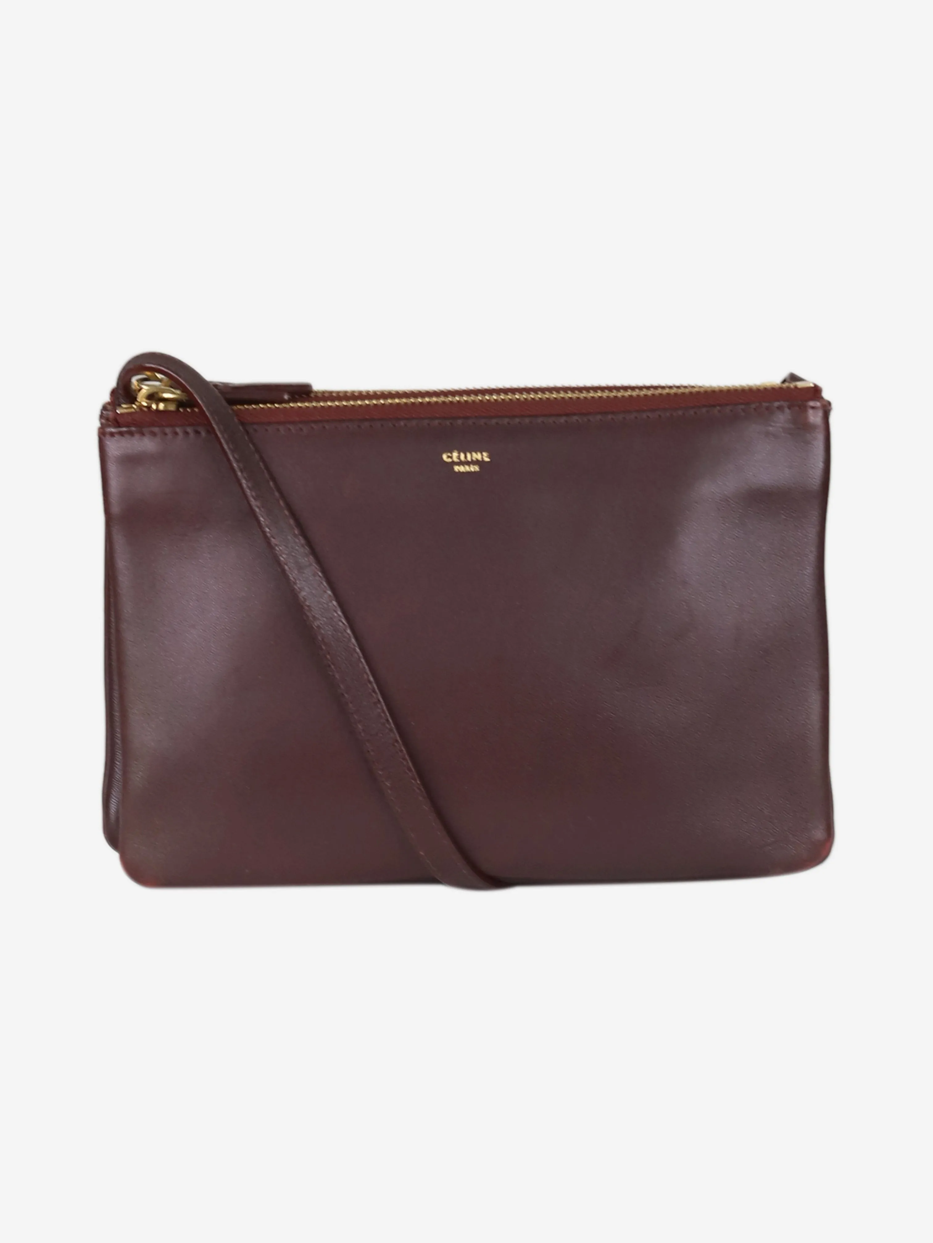 Burgundy lambskin trio cross-body bag