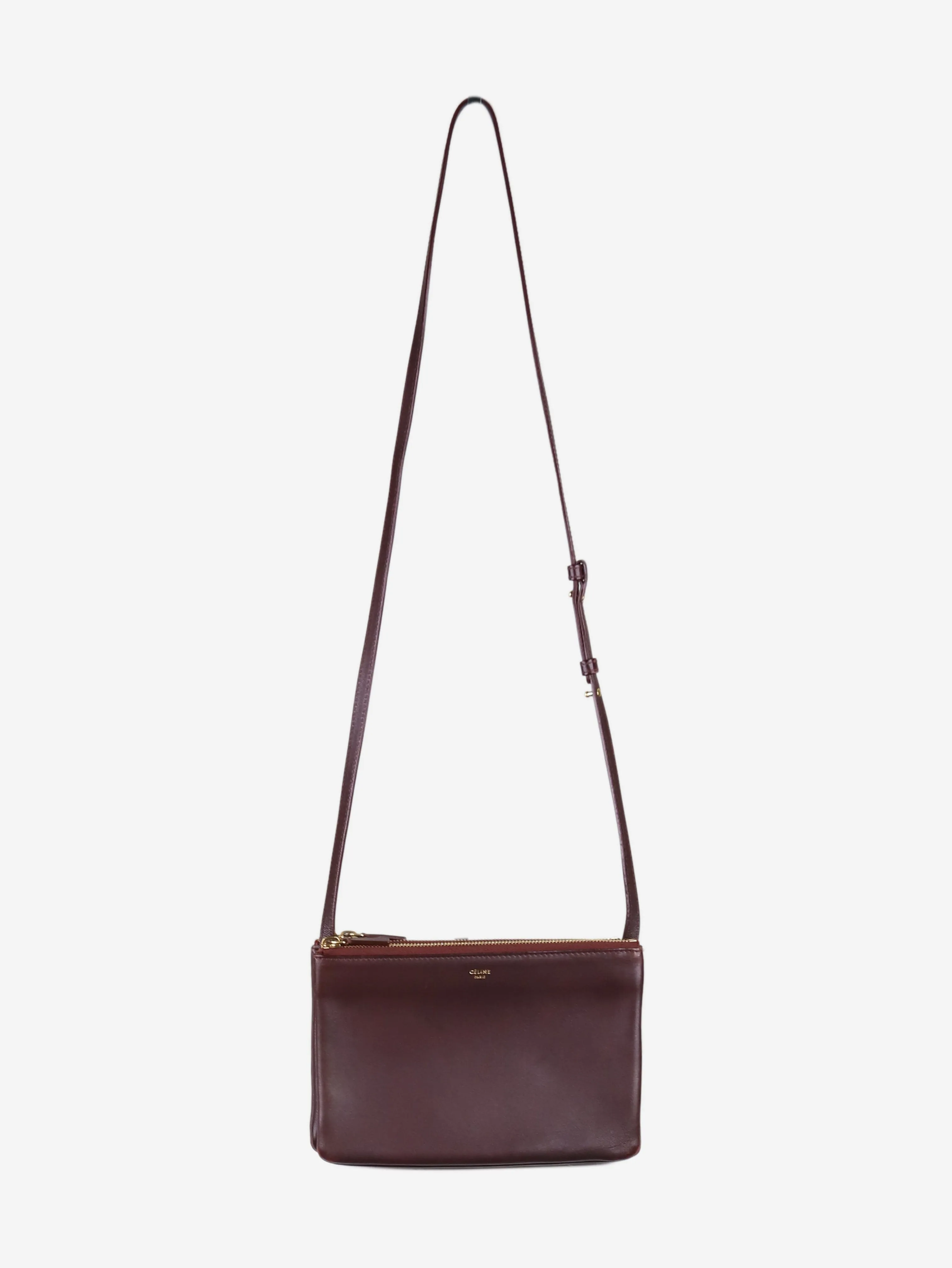 Burgundy lambskin trio cross-body bag