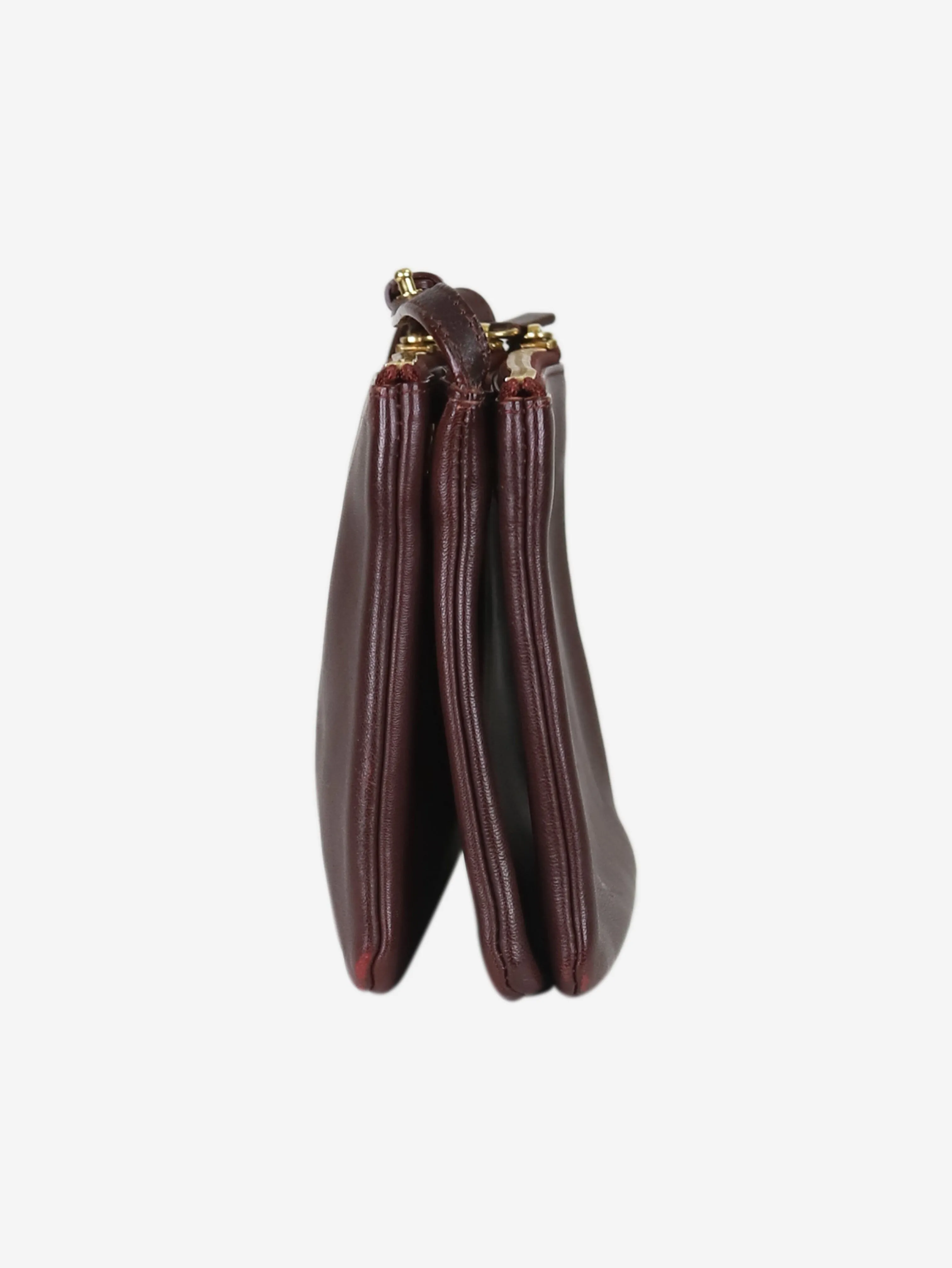 Burgundy lambskin trio cross-body bag