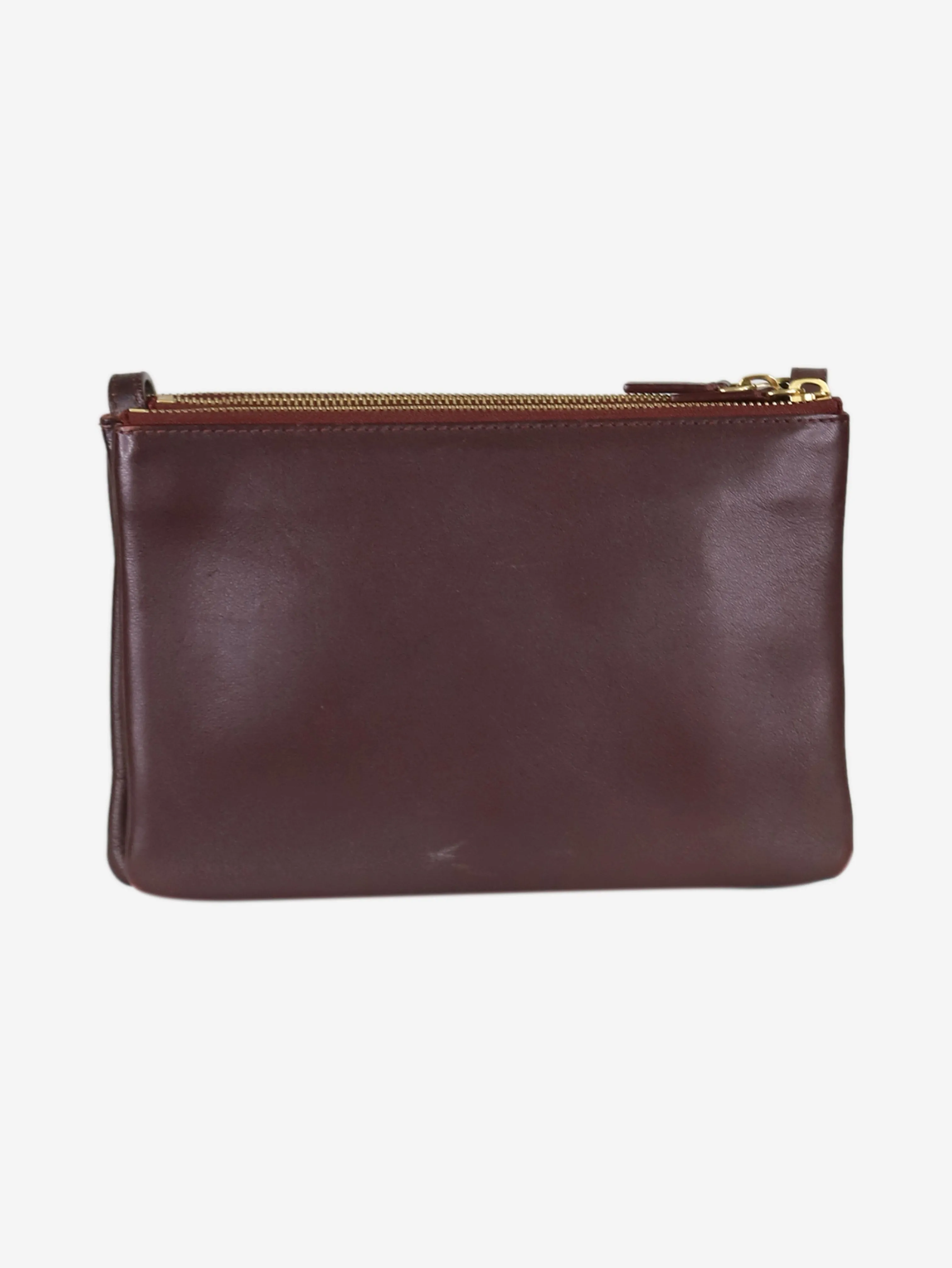 Burgundy lambskin trio cross-body bag