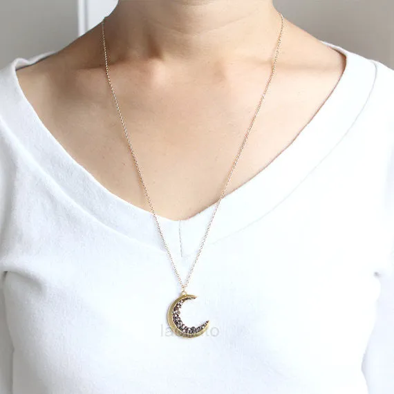 Crescent Moon and Black CZ Necklace