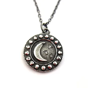 CRESCENT MOON Necklace with White Diamonds - SILVER