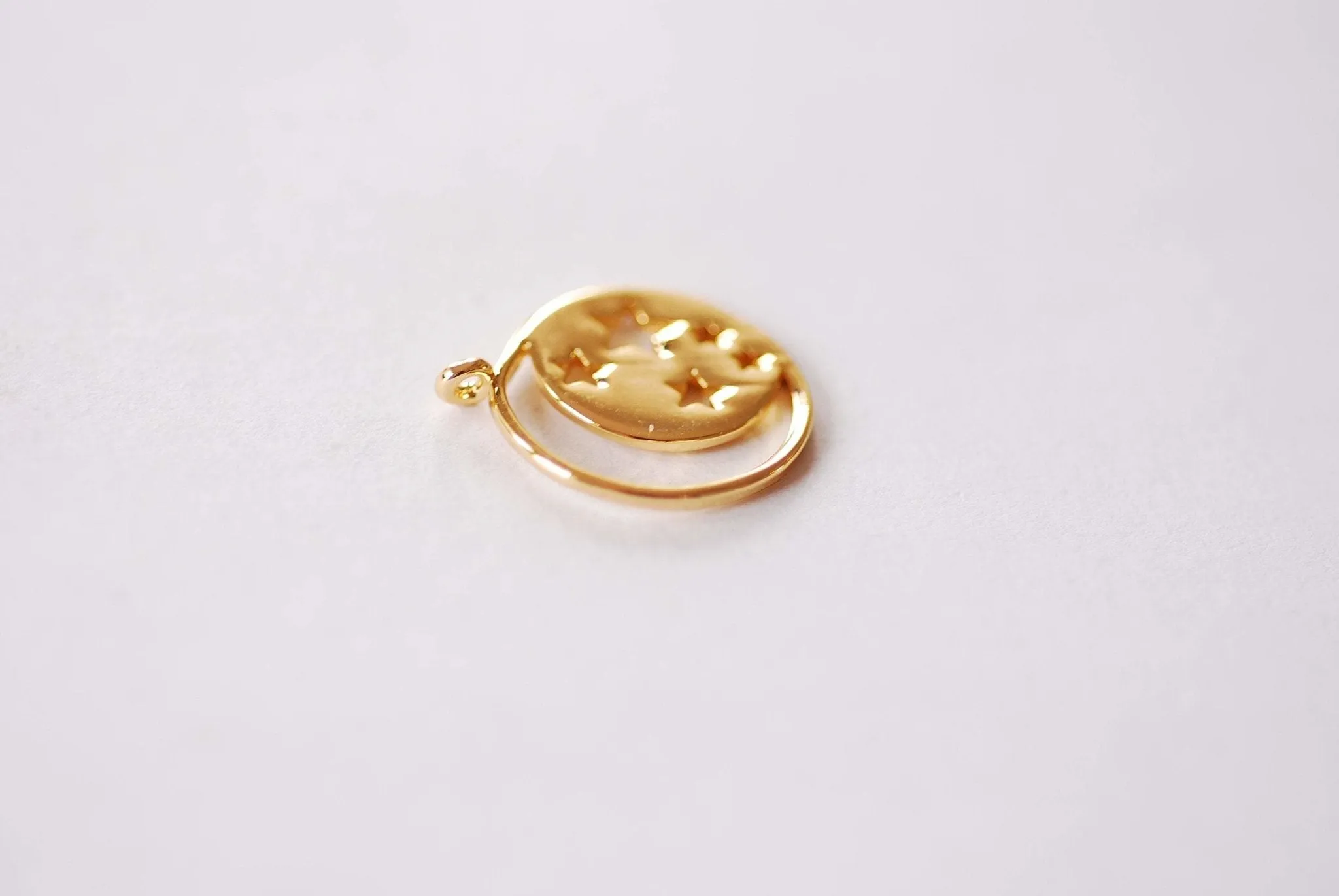 Crescent Moon Wholesale Star Charm - 16k Gold Plated Brass Half Moon Open Wire Waning Eclipse Star Night Celestial Curve Shape Charms B200