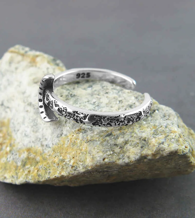 Crescent Moon With Stars Oxidized Toe or Midi Ring, Adjustable