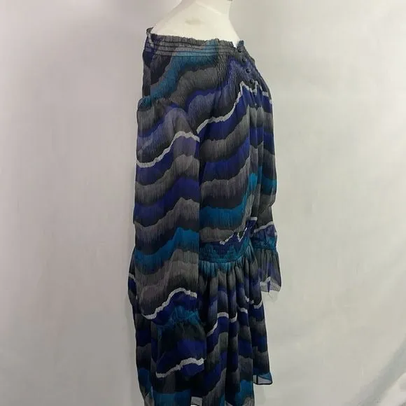 D Von Furstenberg Black Turquoise Black Striped Peasant Dress