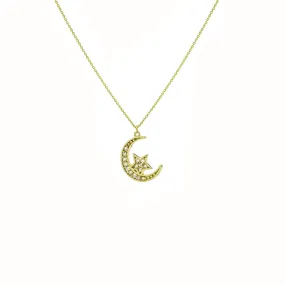 DIAMOND MOON WITH STAR NECKLACE 14k