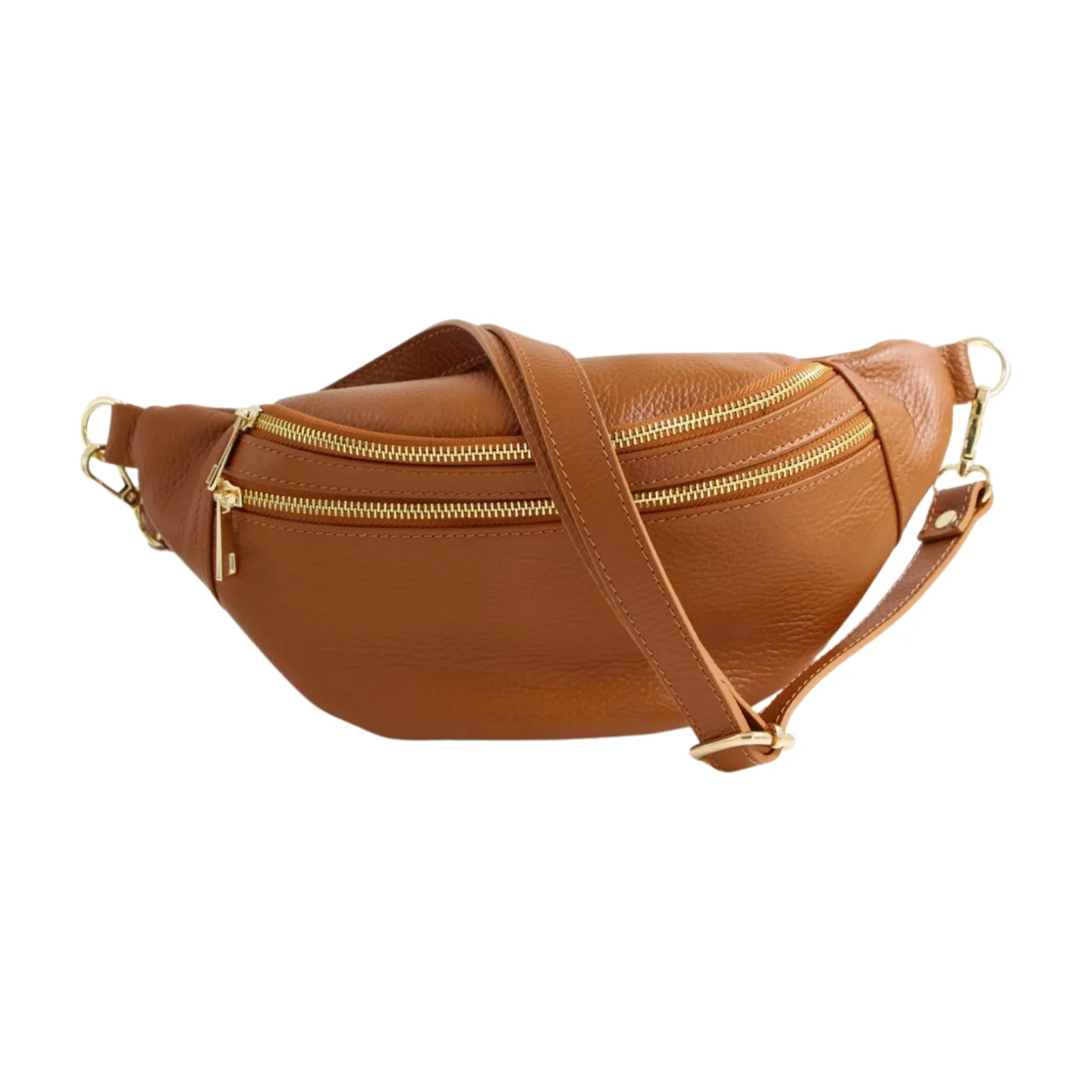 Fabucci Tan Leather Double  Zip Bum Bag