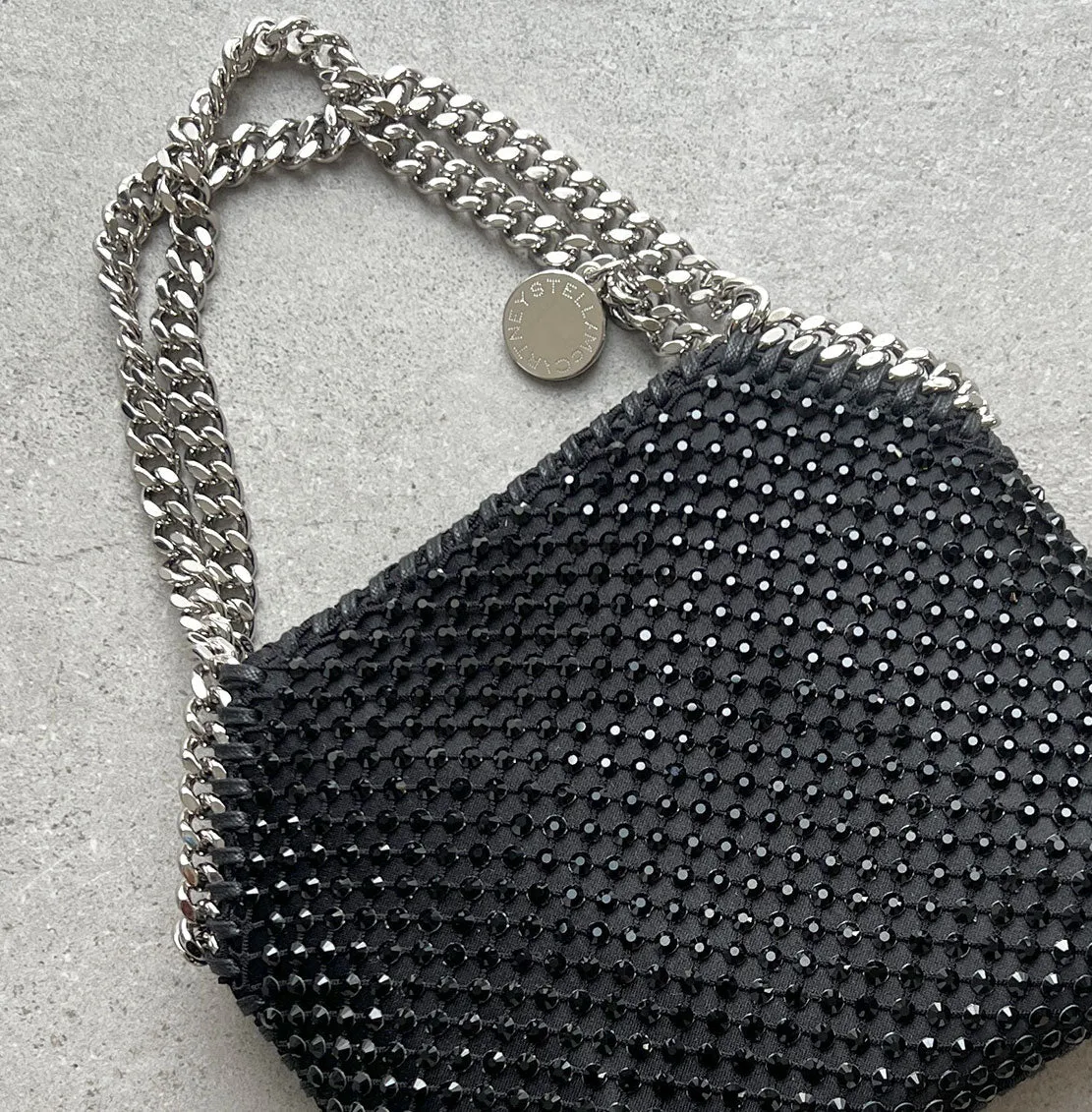 Mini Falabella Black Crystal Mesh Evening Bag