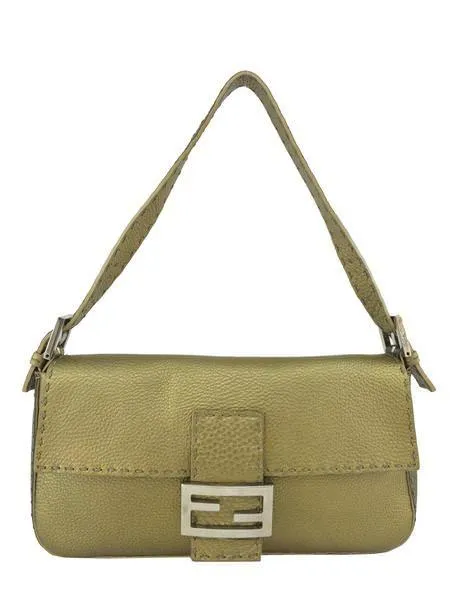 Fendi Metallic Leather Baguette Shoulder Bag