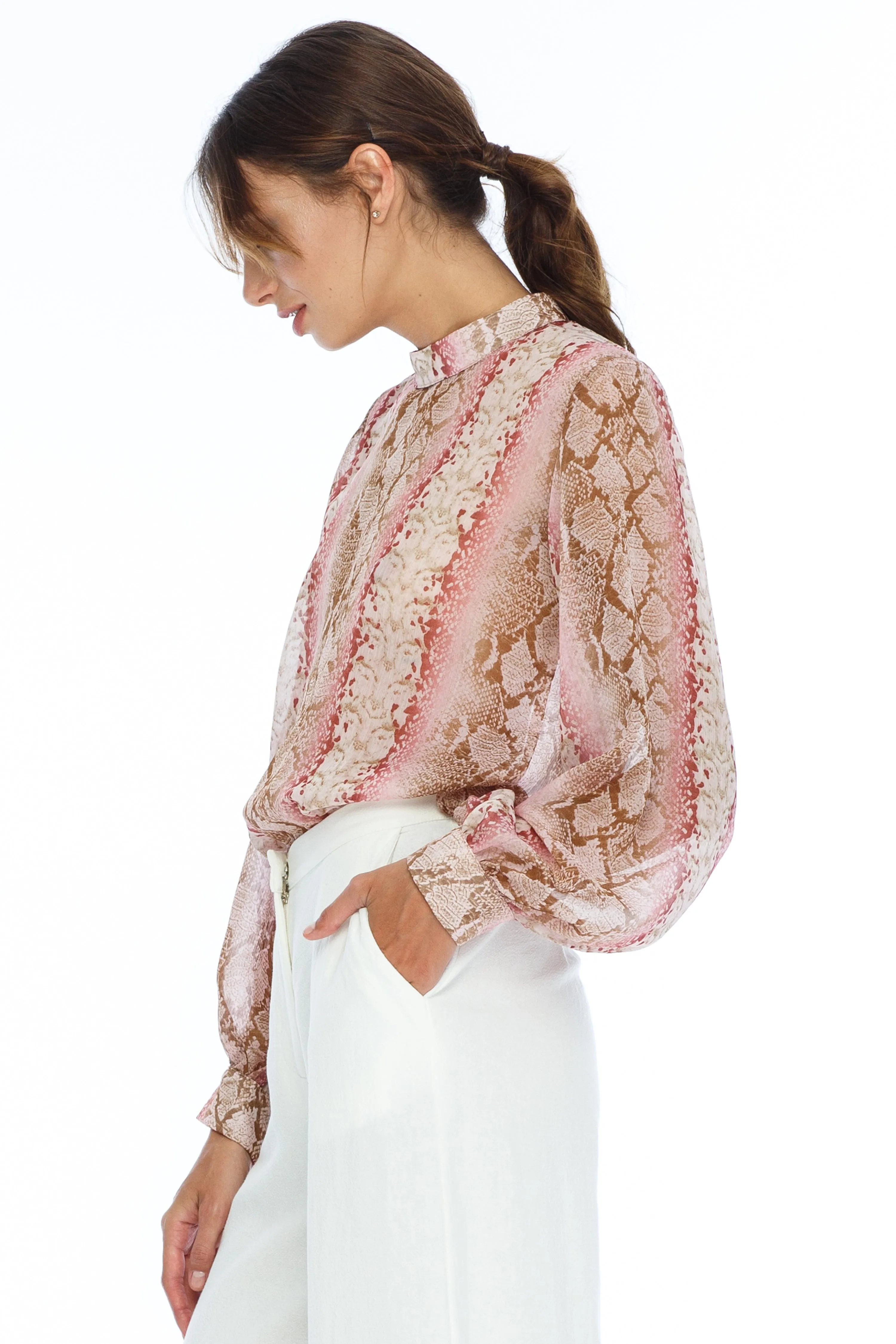 Harper Pink Snake High Neck Top