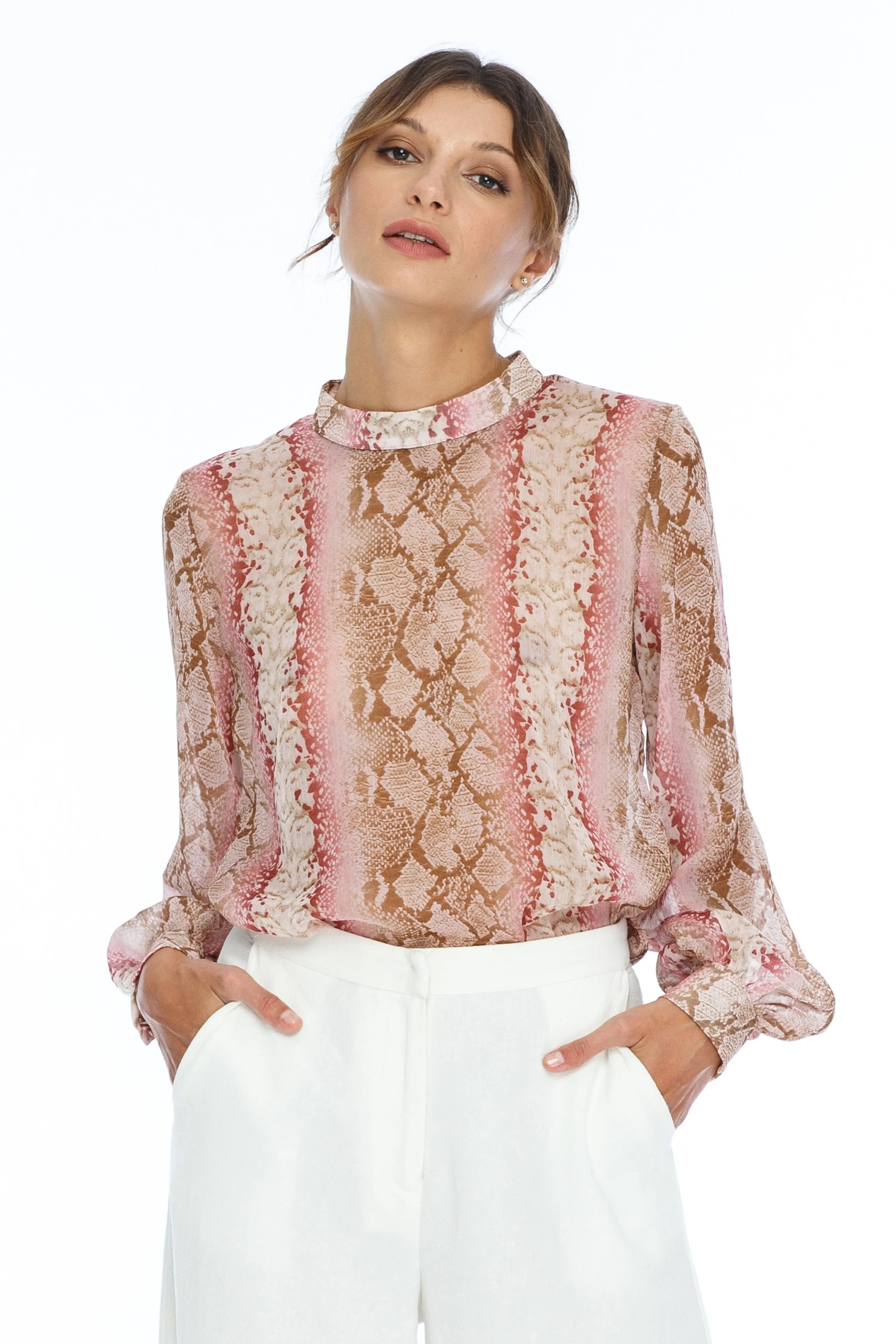 Harper Pink Snake High Neck Top