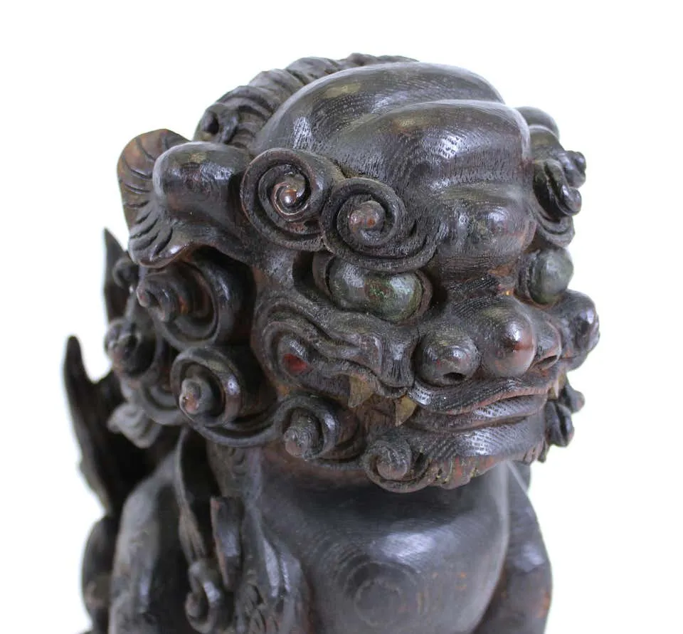 Japanese Edo Carved Wood Foo Dogs