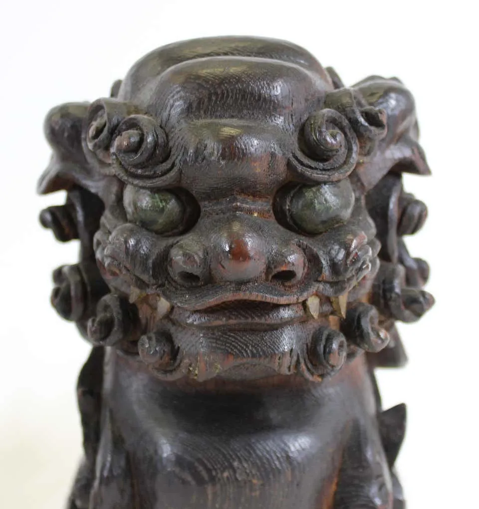 Japanese Edo Carved Wood Foo Dogs