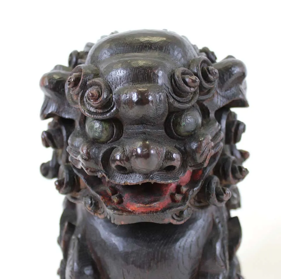 Japanese Edo Carved Wood Foo Dogs