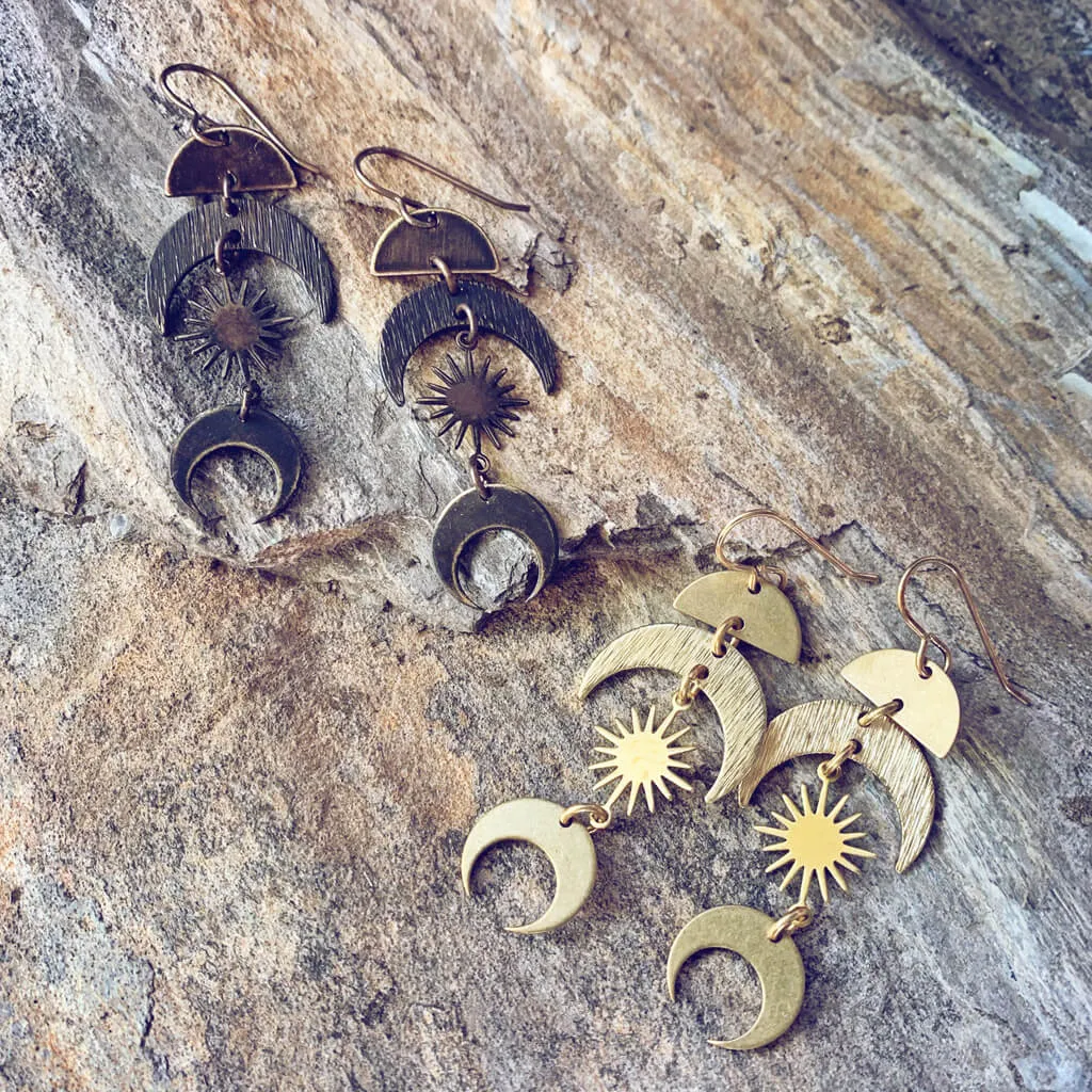 lunar eclipse & solar eclipse // boho brass dangle earrings