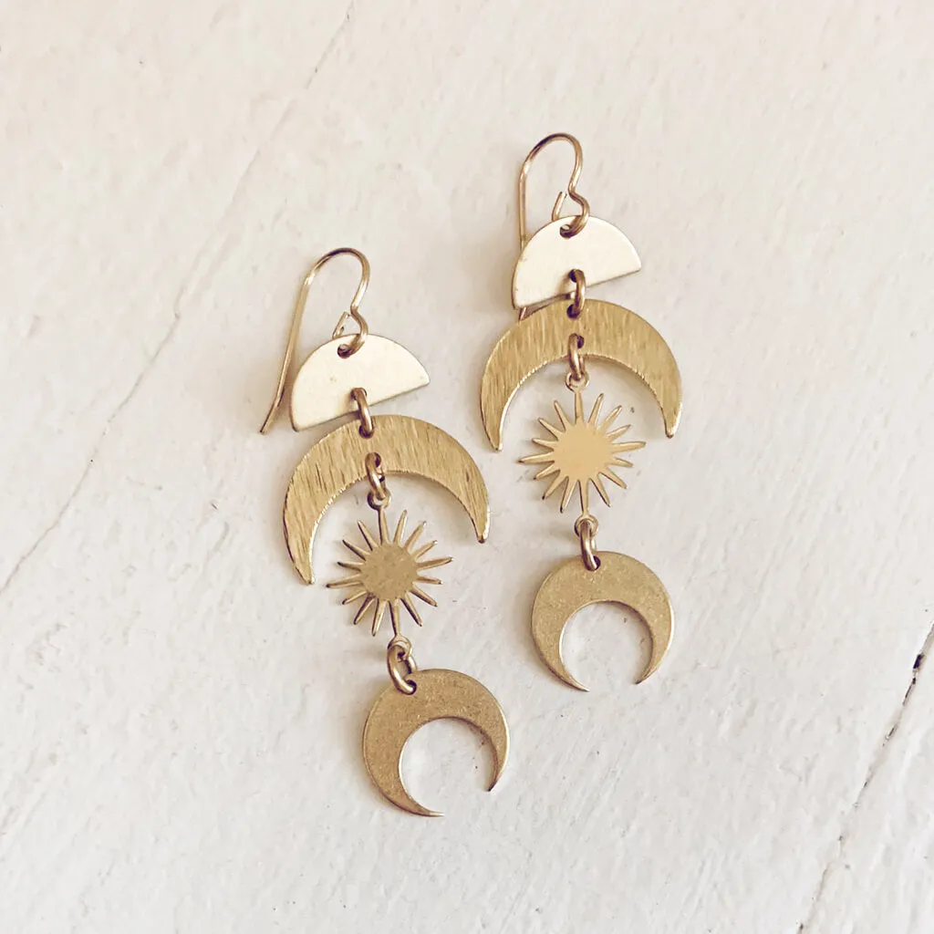 lunar eclipse & solar eclipse // boho brass dangle earrings