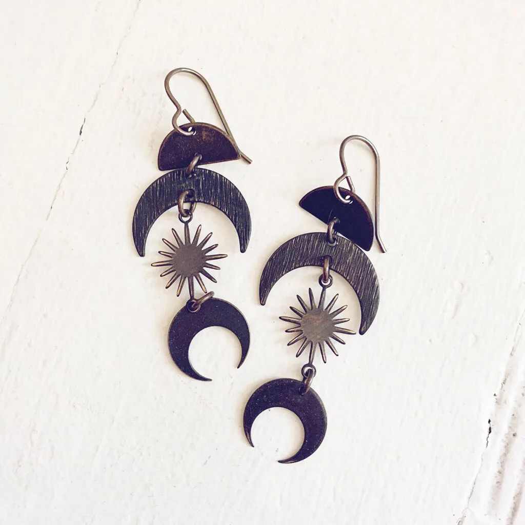 lunar eclipse & solar eclipse // boho brass dangle earrings