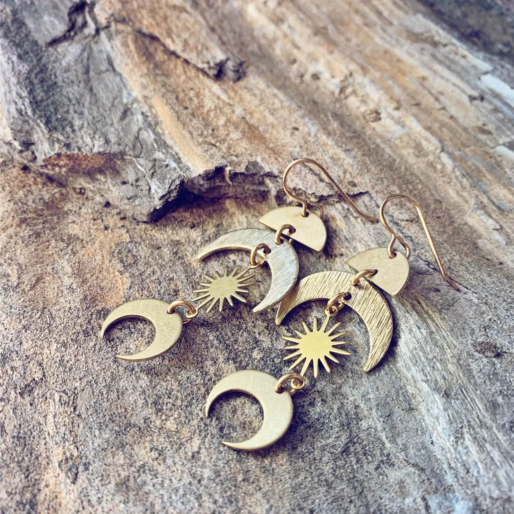 lunar eclipse & solar eclipse // boho brass dangle earrings